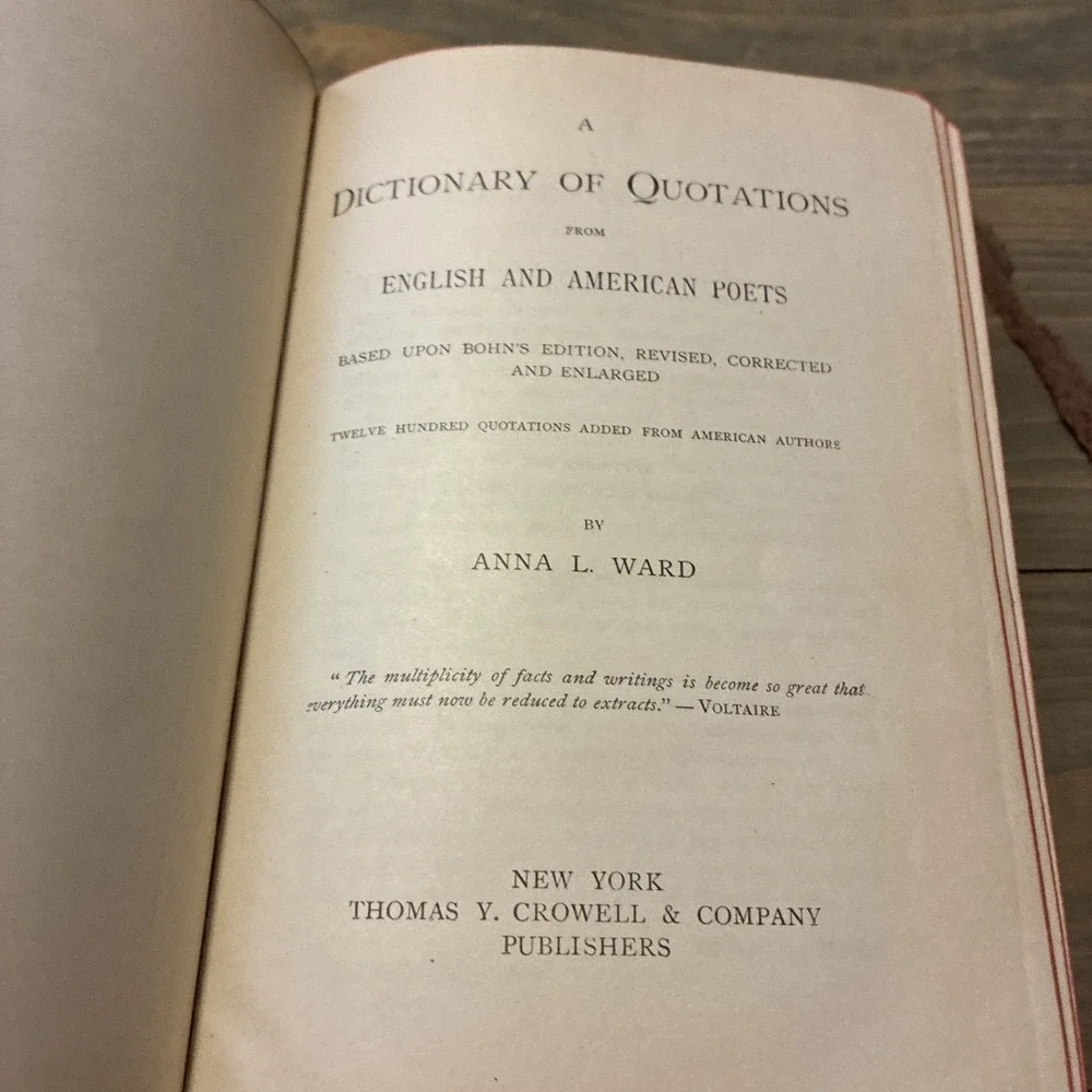 A Dictionary Of Poetical Quotations By Ward 1883 Antique Book T.Y. Crowell & Co.